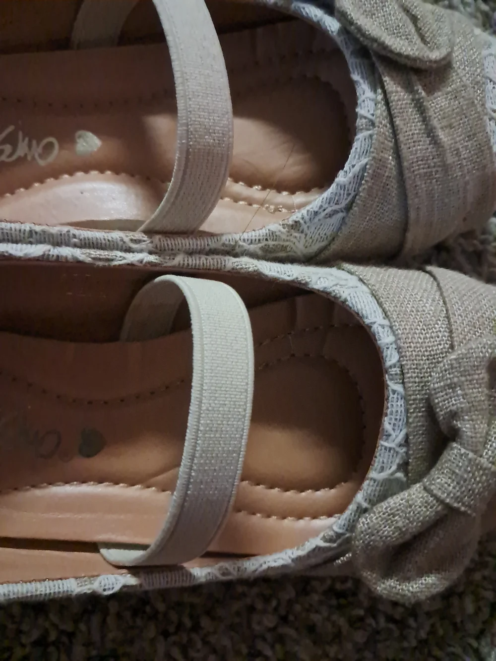 Girls Beige Lace Bow Mary Jane Flats